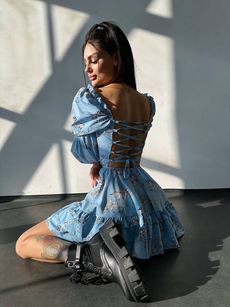 Квіткова сукня з воланами та шнуровкою по спинці Квіткова сукня з воланами та шнуровкою по спинці | PUSHKA SHOP