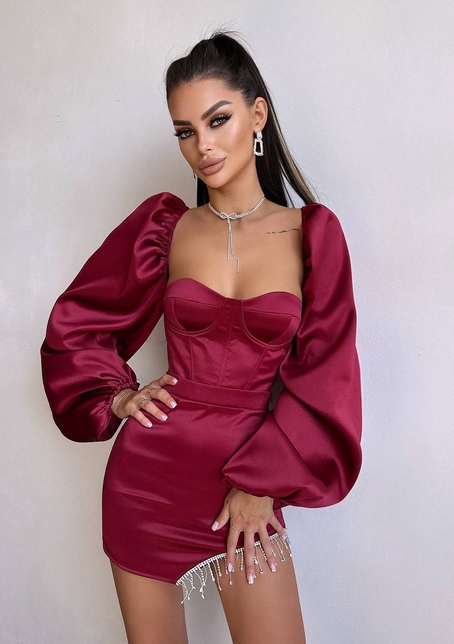 Атласний  комплект: корсет + спідниця декорована бахромою зі страз | PUSHKA SHOP