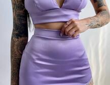 Комплект: топ с чашечками + юбка, декорированным бахромой из страз  | PUSHKA SHOP