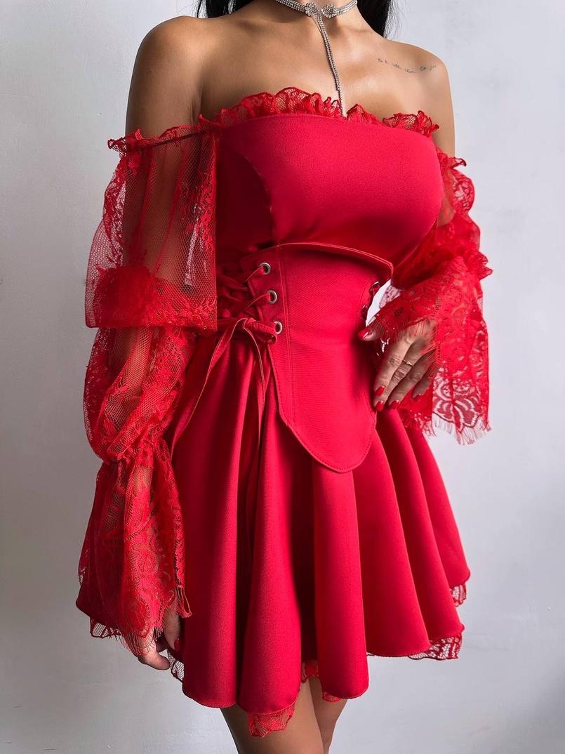 Сукня з корсетом декорована мереживом  Сукня з корсетом декорована мереживом  | PUSHKA SHOP