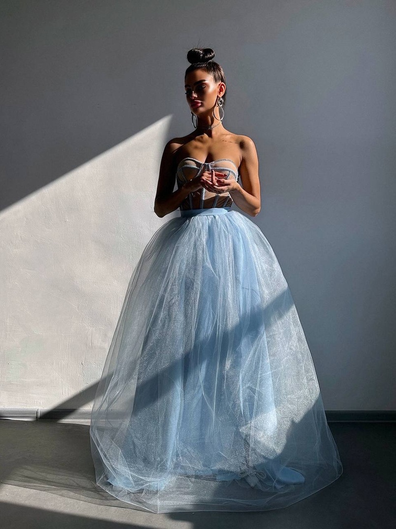 Комплект: корсет бюстьє декорований стразами + пишна спідниця максі  Ручна робота  Комплект: корсет бюстьє декорований стразами + пишна спідниця максі  Ручна робота  | PUSHKA SHOP