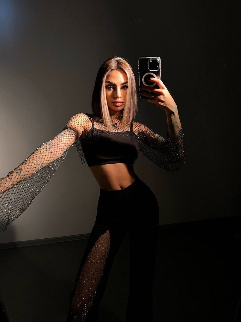 Комплект: топ + штани із сіткою зі стразами  Комплект: топ + штани із сіткою зі стразами  | PUSHKA SHOP