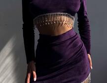 Оксамитовий комплект, декорований бахромою зі страз | PUSHKA SHOP