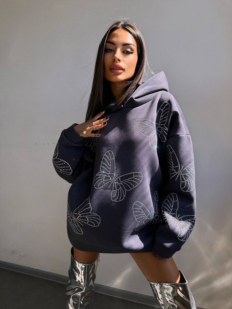 Трендове худі over size із сяючими стразами  | PUSHKA SHOP