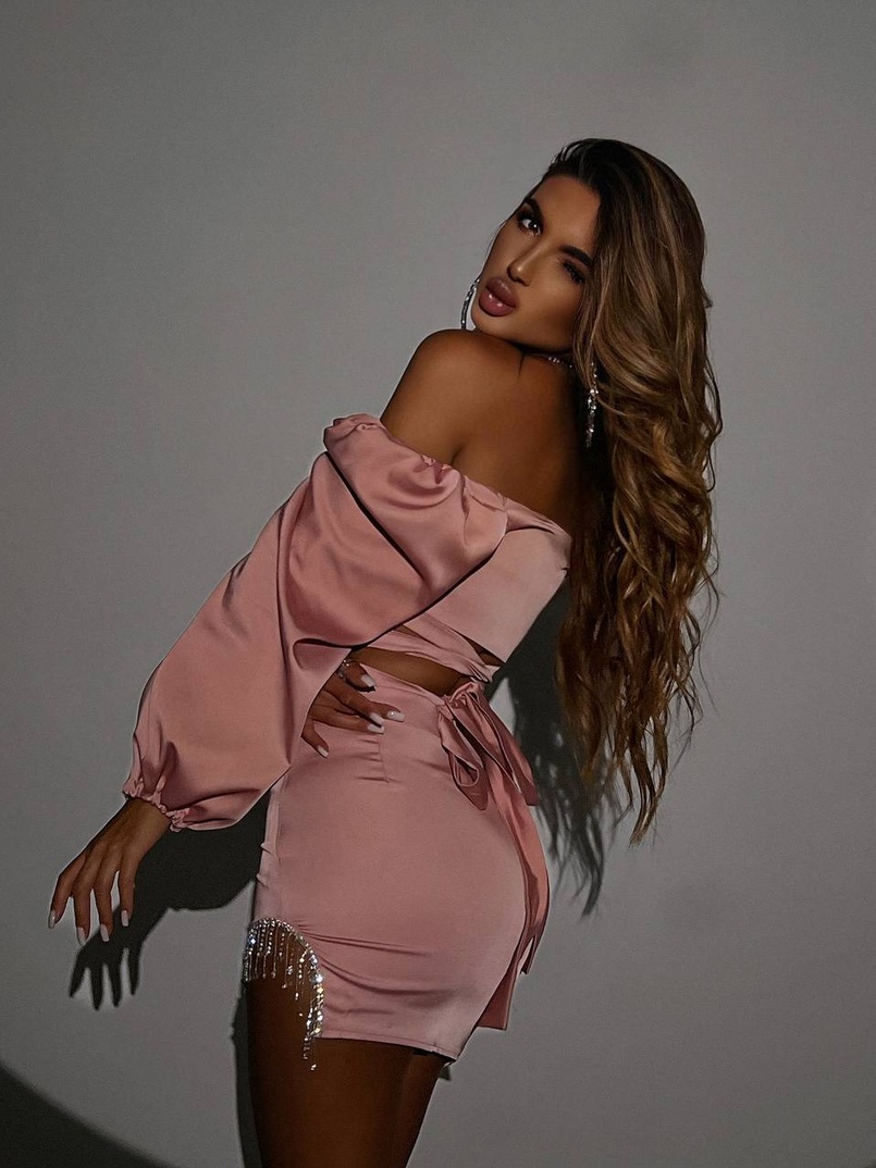 Атласний комплект, бахромою зі стразами  Ручна робота, прикраса пришита  Атласний комплект, бахромою зі стразами  Ручна робота, прикраса пришита  | PUSHKA SHOP