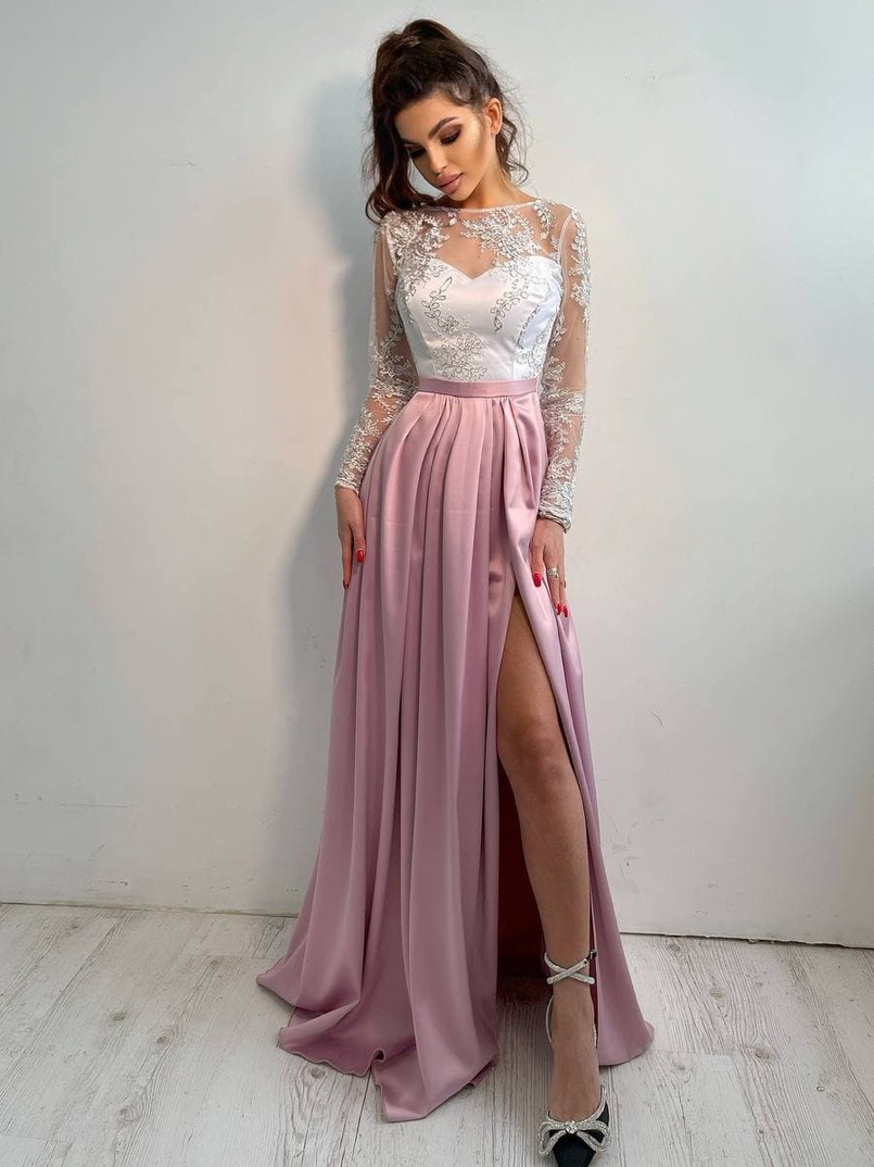 Платье макси с кружевным верхом и разрезом на юбке  Платье макси с кружевным верхом и разрезом на юбке  | PUSHKA SHOP