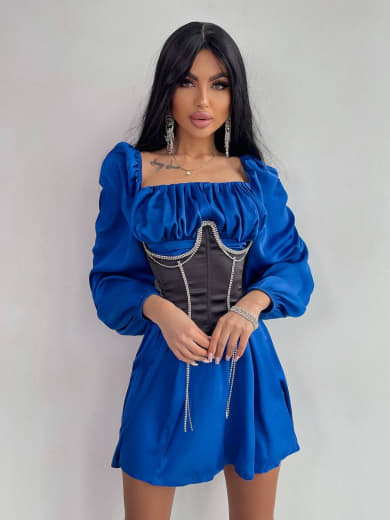 Приталена сукня з шовку  + корсет декорований стразами  Ручна робота  Приталена сукня з шовку  + корсет декорований стразами  Ручна робота  | PUSHKA SHOP