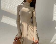 Приталенное трикотажное платье с высоким горлом Приталенное трикотажное платье с высоким горлом | PUSHKA SHOP