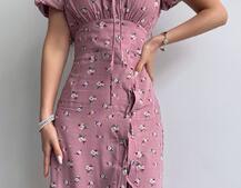 Квіткова сукня з воланами та шнуровкою на ніжці Квіткова сукня з воланами та шнуровкою на ніжці | PUSHKA SHOP