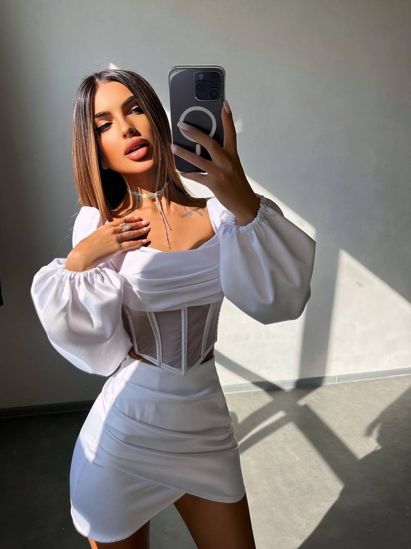 Комплект: корсет, декорований стразами   + спідниця міні з драпіруванням  Комплект: корсет, декорований стразами   + спідниця міні з драпіруванням  | PUSHKA SHOP