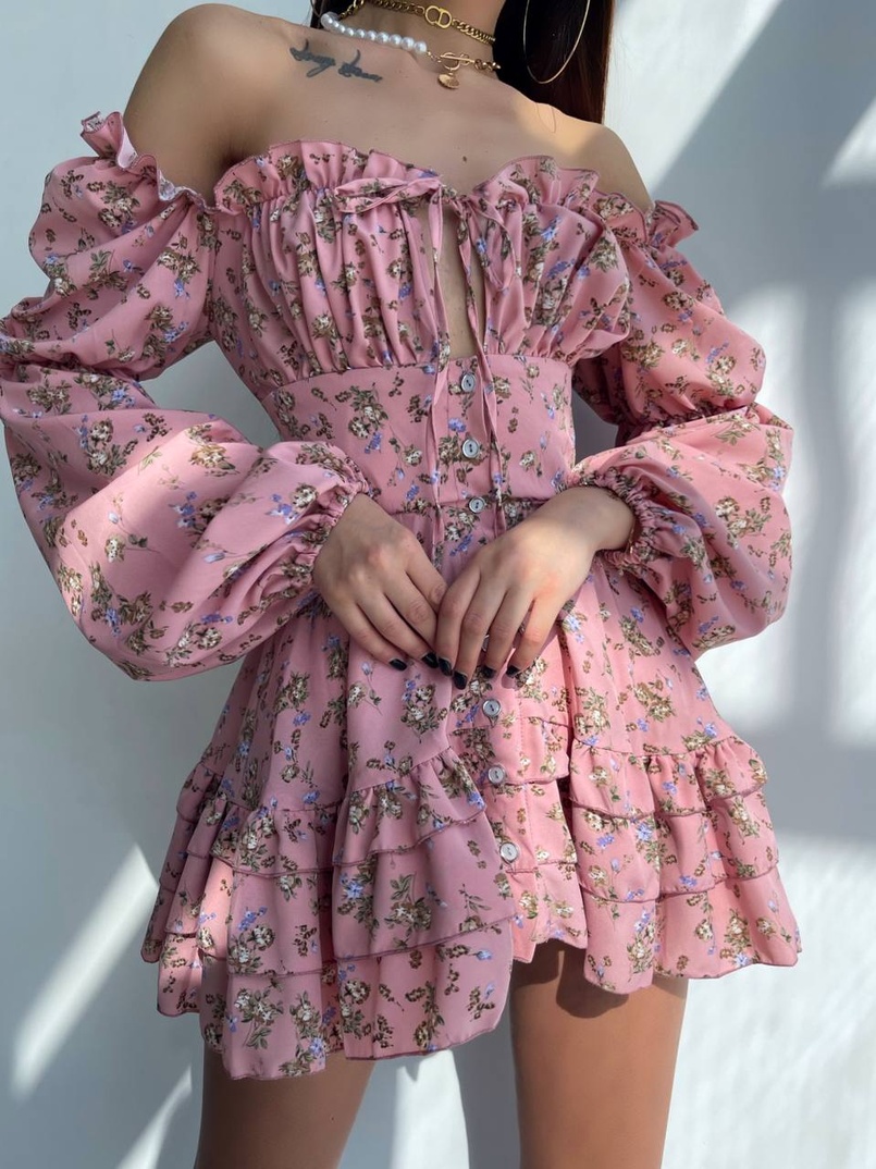 Сукня з квітковим принтом з воланами на ґудзиках  Сукня з квітковим принтом з воланами на ґудзиках  | PUSHKA SHOP