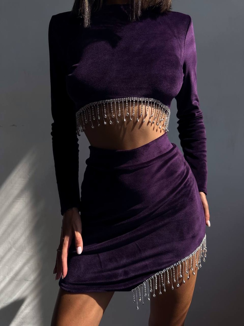 Оксамитовий комплект, декорований бахромою зі страз | PUSHKA SHOP