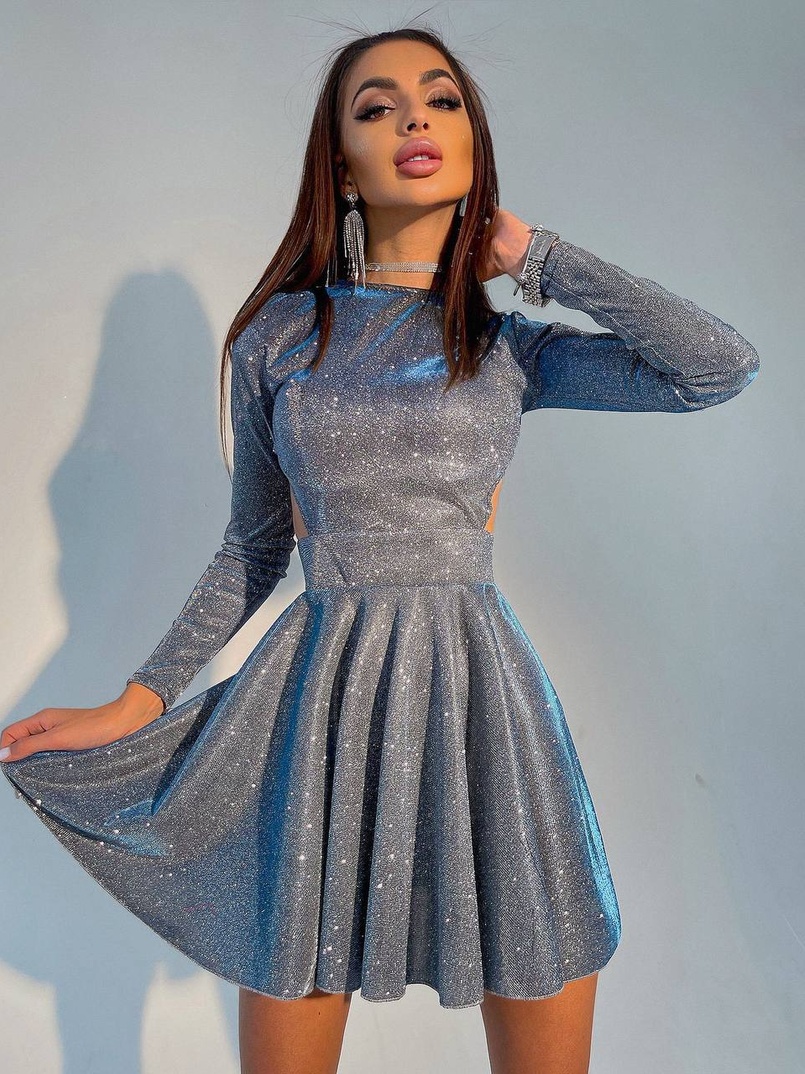 Блискуча сукня міні з відкритою спиною  Блискуча сукня міні з відкритою спиною  | PUSHKA SHOP