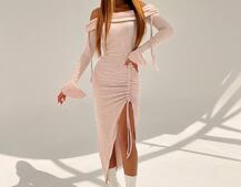 Трикотажна сукня міді з хомутом   | PUSHKA SHOP