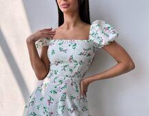 Сукня- міні у квітковий принт зі шнурівкою на спинці Сукня- міні у квітковий принт зі шнурівкою на спинці | PUSHKA SHOP