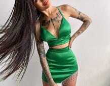 Комплект: топ с чашечками + юбка, декорированным бахромой из страз  | PUSHKA SHOP