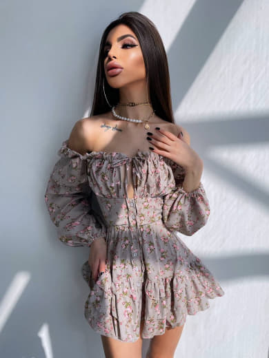 Сукня з квітковим принтом з воланами на ґудзиках  Сукня з квітковим принтом з воланами на ґудзиках  | PUSHKA SHOP