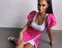 Сукня з квітковим принтом декорована мереживом  Сукня з квітковим принтом декорована мереживом  | PUSHKA SHOP