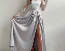 Платье макси с кружевным верхом и разрезом на юбке  | PUSHKA SHOP