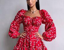 Сукня з квітковим принтом з воланами на ґудзиках  | PUSHKA SHOP