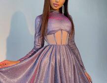 Приталена блискуча сукня з корсетною вставкою та пишною спідницею-сонцем Приталена блискуча сукня з корсетною вставкою та пишною спідницею-сонцем | PUSHKA SHOP