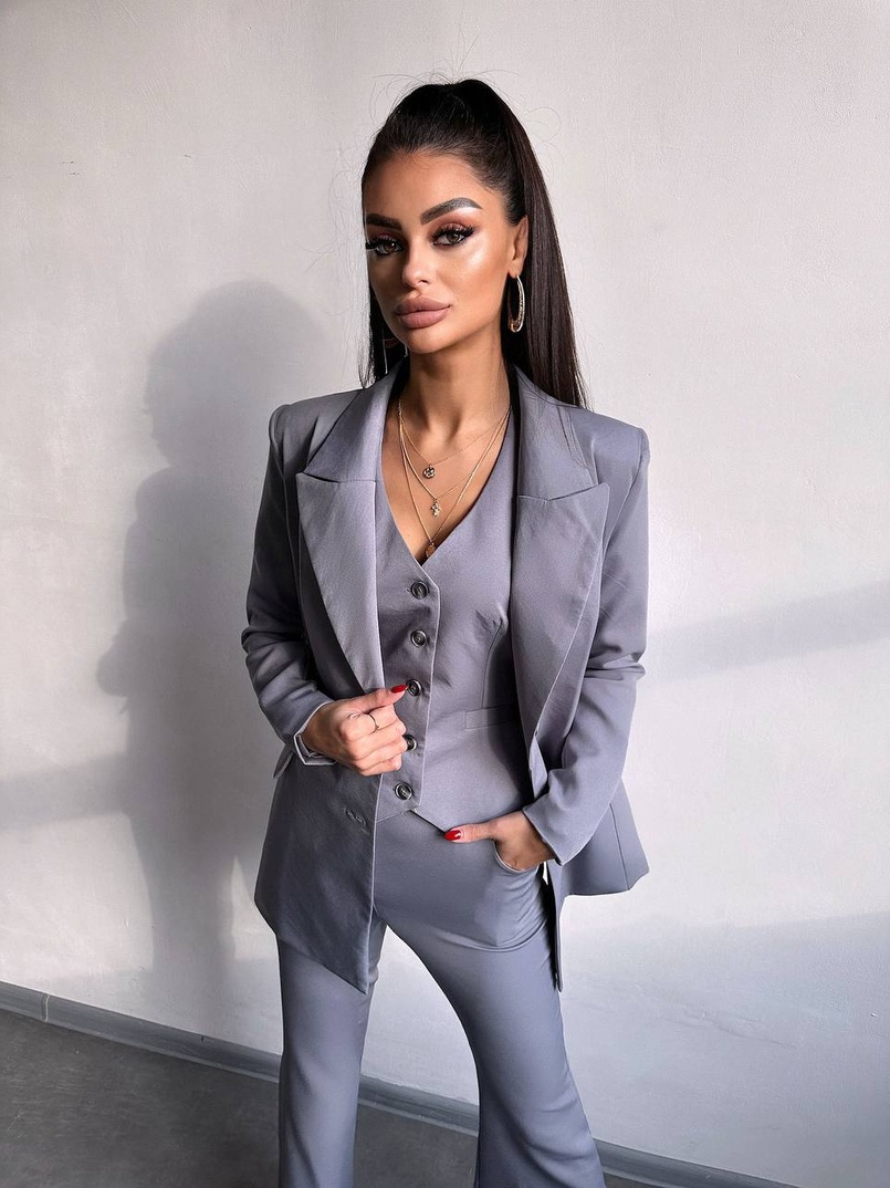 Костюм: піджак на підкладці, штани кльош+ жилет  Костюм: піджак на підкладці, штани кльош+ жилет  | PUSHKA SHOP