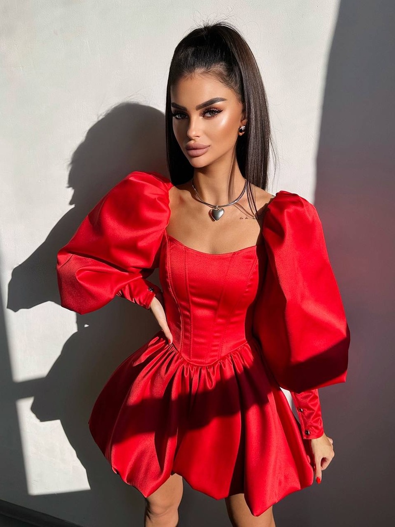 Сукня з обʼємними рукавами та спідницею балоном  Сукня з обʼємними рукавами та спідницею балоном  | PUSHKA SHOP