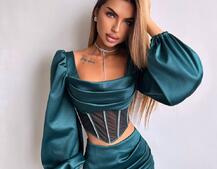 Комплект: корсет, декорований стразами   + спідниця міні з драпіруванням  Комплект: корсет, декорований стразами   + спідниця міні з драпіруванням  | PUSHKA SHOP