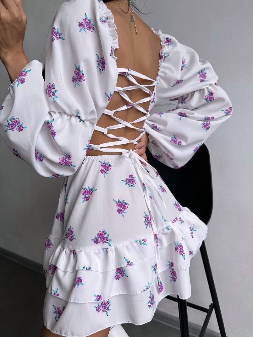 Сукня з квітковим принтом з воланами на ґудзиках  | PUSHKA SHOP