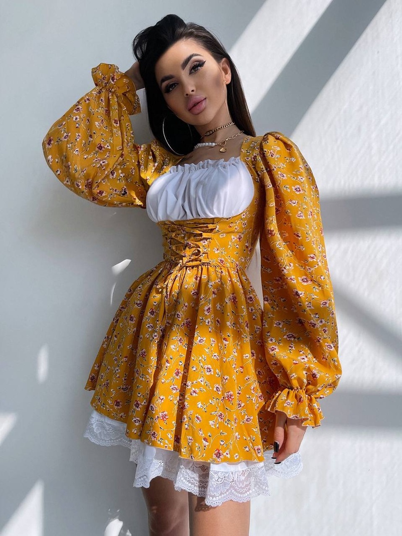 Квіткова сукня,декорована мереживом. Квіткова сукня,декорована мереживом. | PUSHKA SHOP