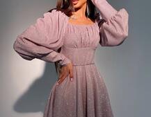 Блестящее платье с объемными рукавами  Блестящее платье с объемными рукавами  | PUSHKA SHOP