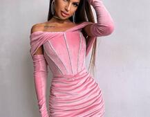 Оксамитова корсетна сукня міні, декорована стразами     Ручна робота  Оксамитова корсетна сукня міні, декорована стразами     Ручна робота  | PUSHKA SHOP