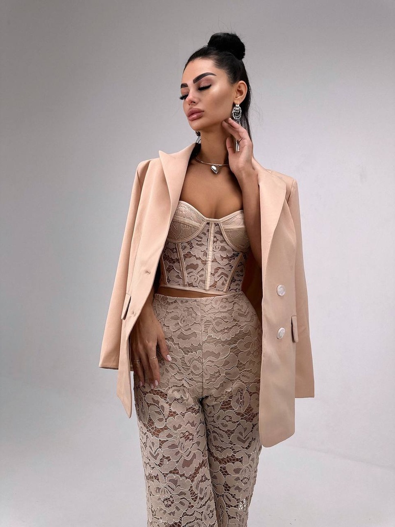 Комплект: мереживний корсет бюстьє + штани + піджак  Комплект: мереживний корсет бюстьє + штани + піджак  | PUSHKA SHOP