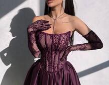 Комплект : мереживий корсет   + рукавички +спідниця балон міді  | PUSHKA SHOP