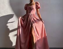 Атласна сукня максі із розрізом на спідниці Атласна сукня максі із розрізом на спідниці | PUSHKA SHOP