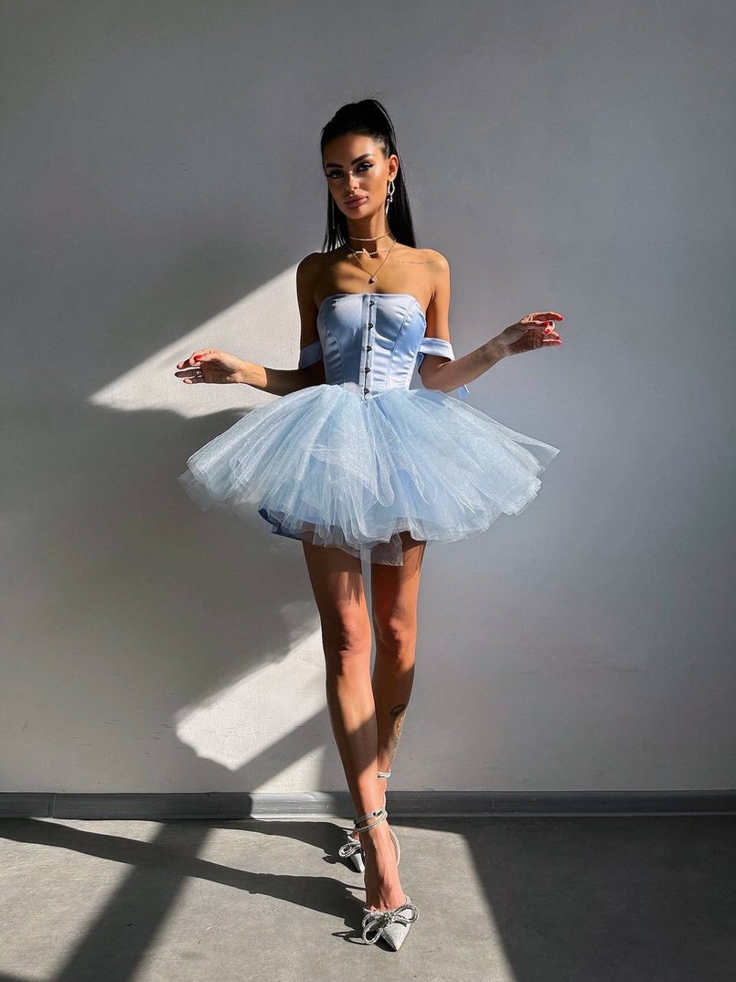 Атласна корсетна сукня міні з гачками та пишною фатиновою спідницею  Атласна корсетна сукня міні з гачками та пишною фатиновою спідницею  | PUSHKA SHOP