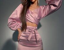 Атласний комплект, декорований бахромою зі страз Атласний комплект, декорований бахромою зі страз | PUSHKA SHOP