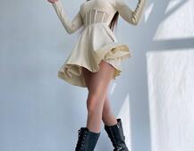 Приталена сукня з корсетною вставкою та спідницею-сонцем | PUSHKA SHOP