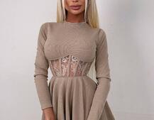 Трикотажна корсетна сукня з мереживом та пишною спідницею  Трикотажна корсетна сукня з мереживом та пишною спідницею  | PUSHKA SHOP