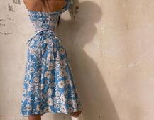 Сукня міді з розрізом в квітковий принт + прозорий корсет  Сукня міді з розрізом в квітковий принт + прозорий корсет  | PUSHKA SHOP