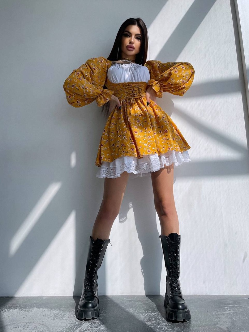 Квіткова сукня,декорована мереживом. Квіткова сукня,декорована мереживом. | PUSHKA SHOP