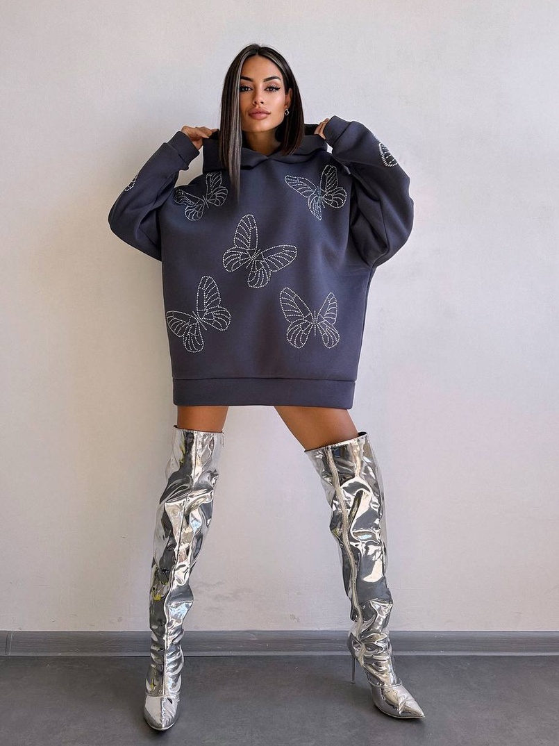 Трендове худі over size із сяючими стразами  | PUSHKA SHOP