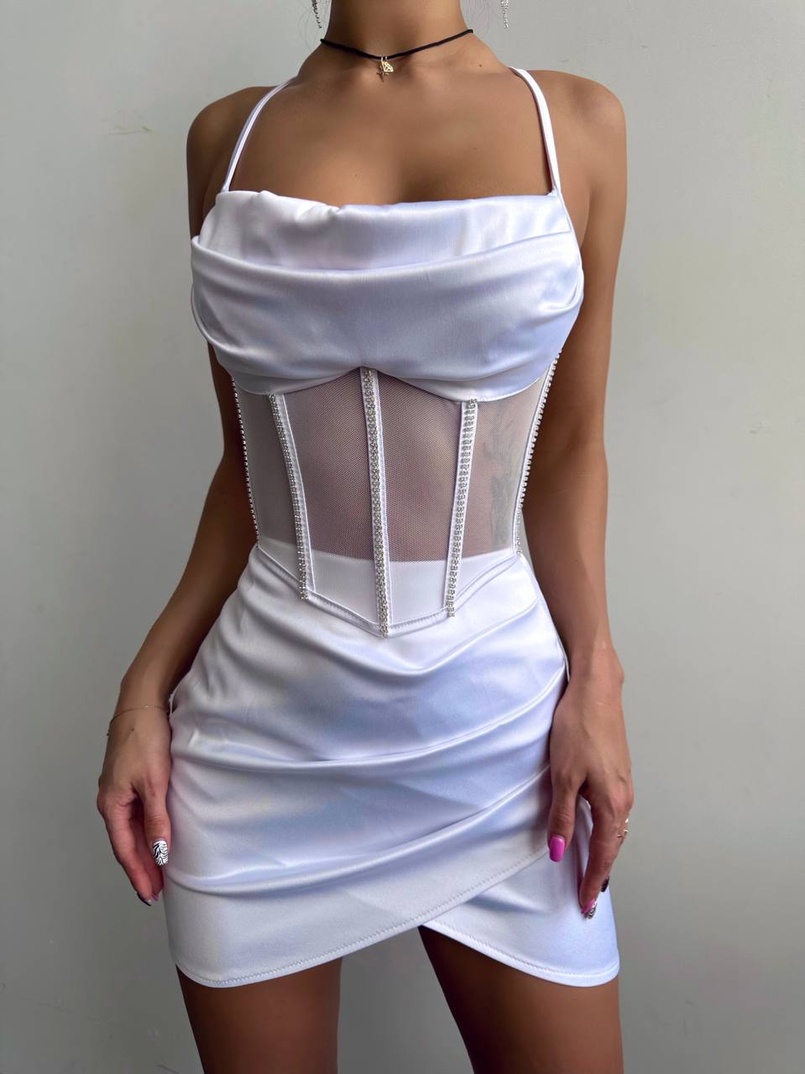 Комплект: корсет, декорований стразами + спідниця міні з драпіруванням   Комплект: корсет, декорований стразами + спідниця міні з драпіруванням   | PUSHKA SHOP